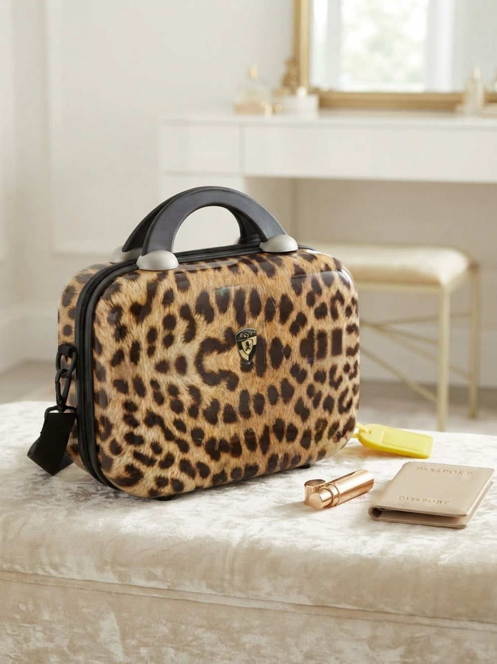 Leopard Print Travel Vanity Bag - Brown